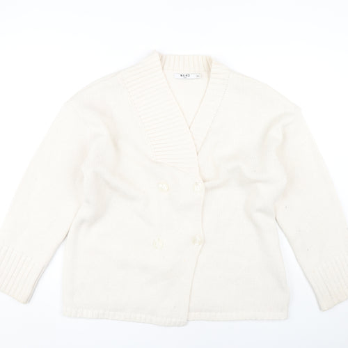 NA-KD Women's Ivory Open Front Cardigan S/M - Knit Button Accent