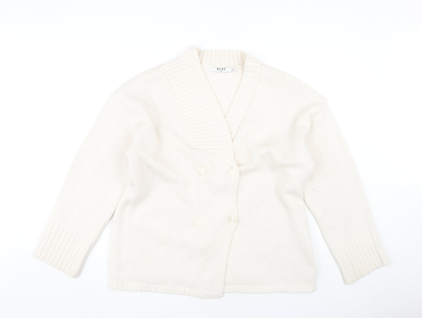 NA-KD Women's Ivory Open Front Cardigan S/M - Knit Button Accent
