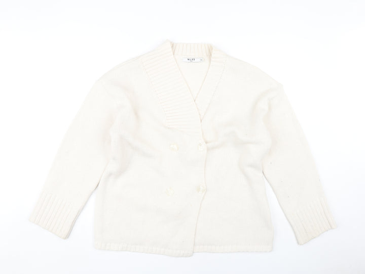 NA-KD Women's Ivory Open Front Cardigan S/M - Knit Button Accent