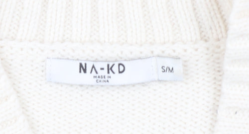 NA-KD Women's Ivory Open Front Cardigan S/M - Knit Button Accent