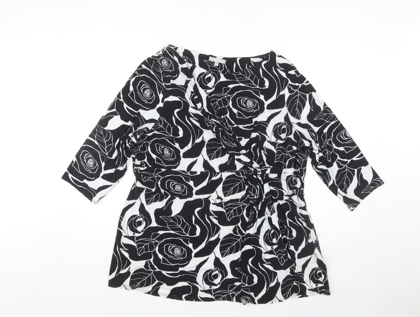 Marks and Spencer Women's Black Floral Wrap Top, Size 22