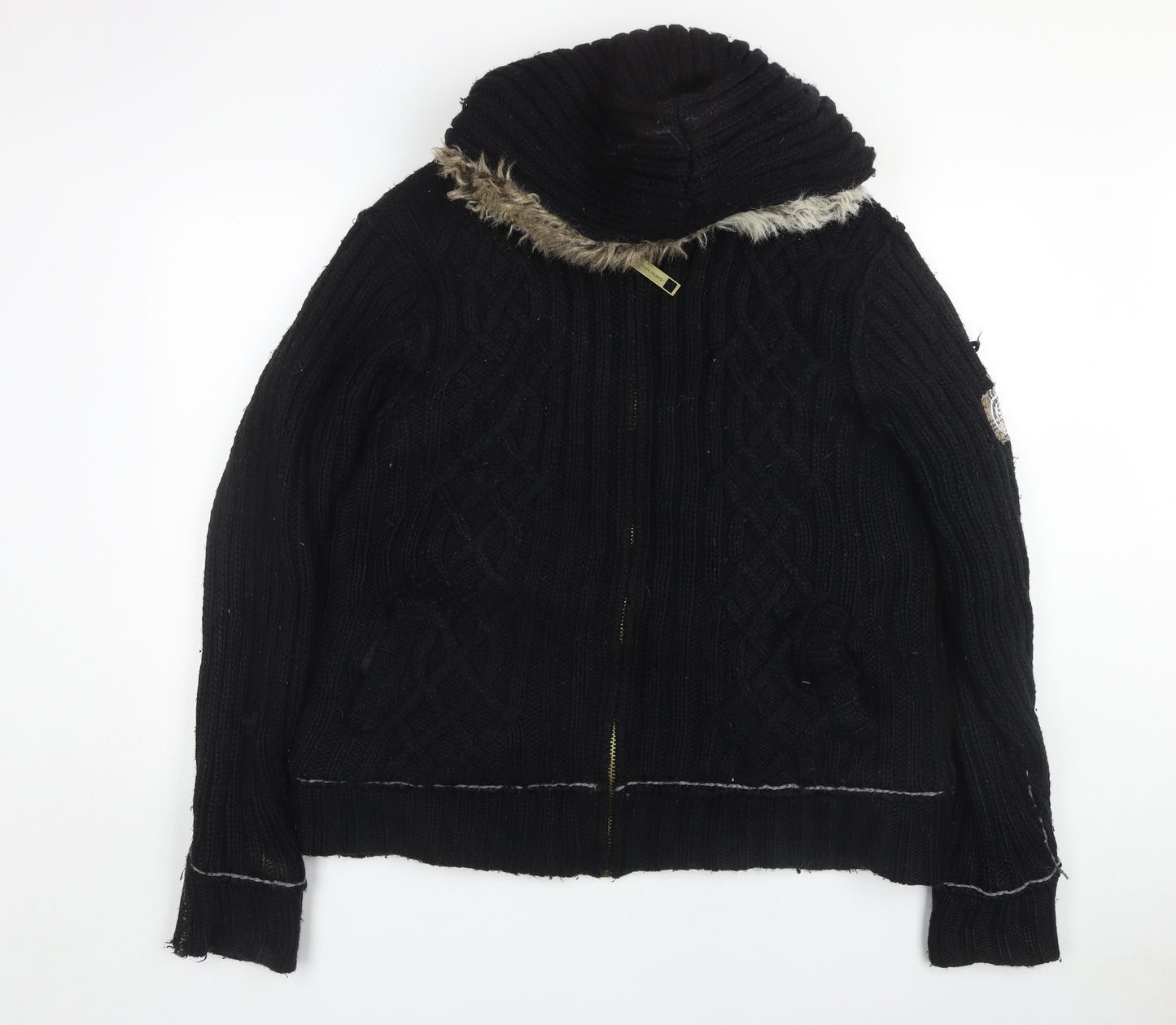 River Island Men's Black XL High Neck Full Zip Jumper