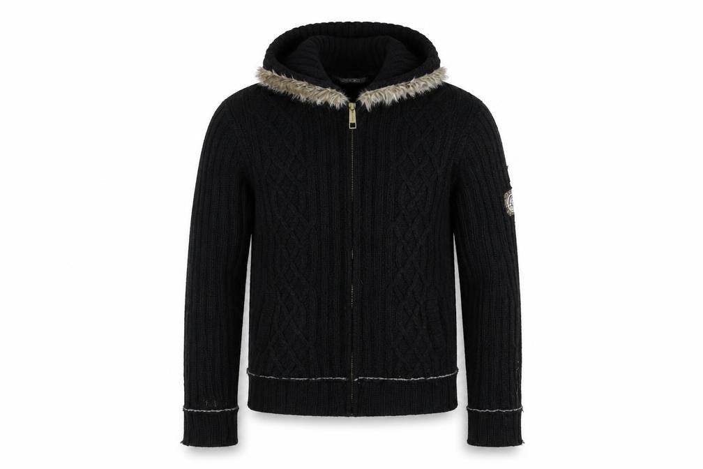 Front view of River Island Men's Black XL High Neck Full Zip Jumper