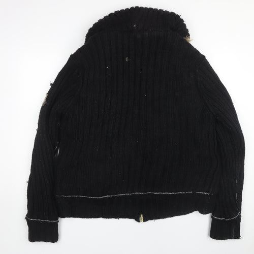 River Island Men's Black XL High Neck Full Zip Jumper