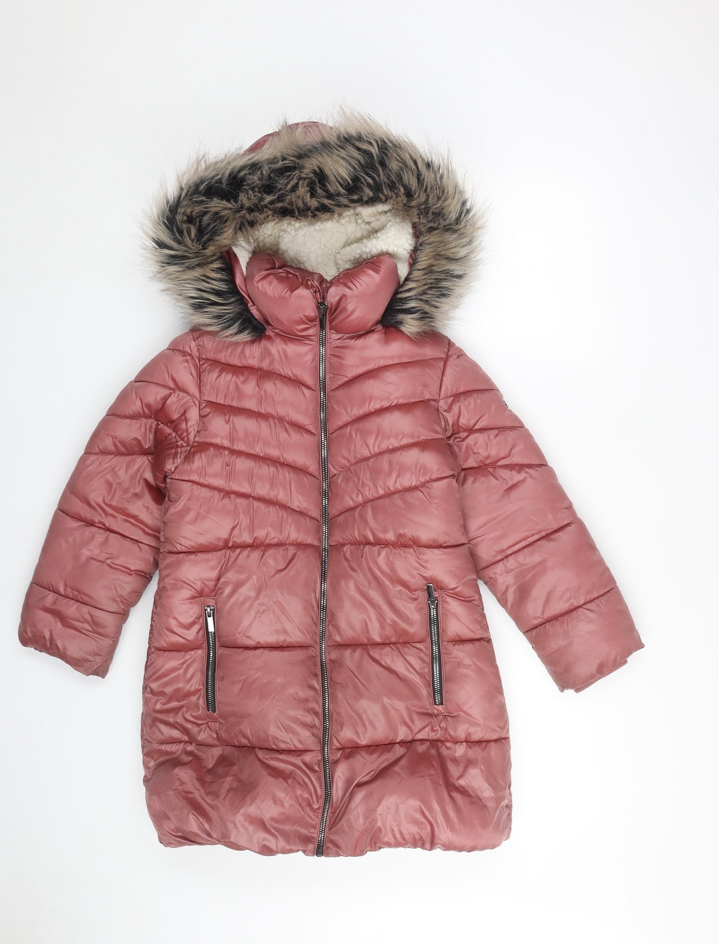 Next Girls Pink Puffer Jacket 8 Years Winter Hooded Coat