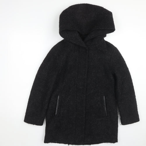 Girls Rule Black Hooded Mid-Length Coat, Size 11 Years