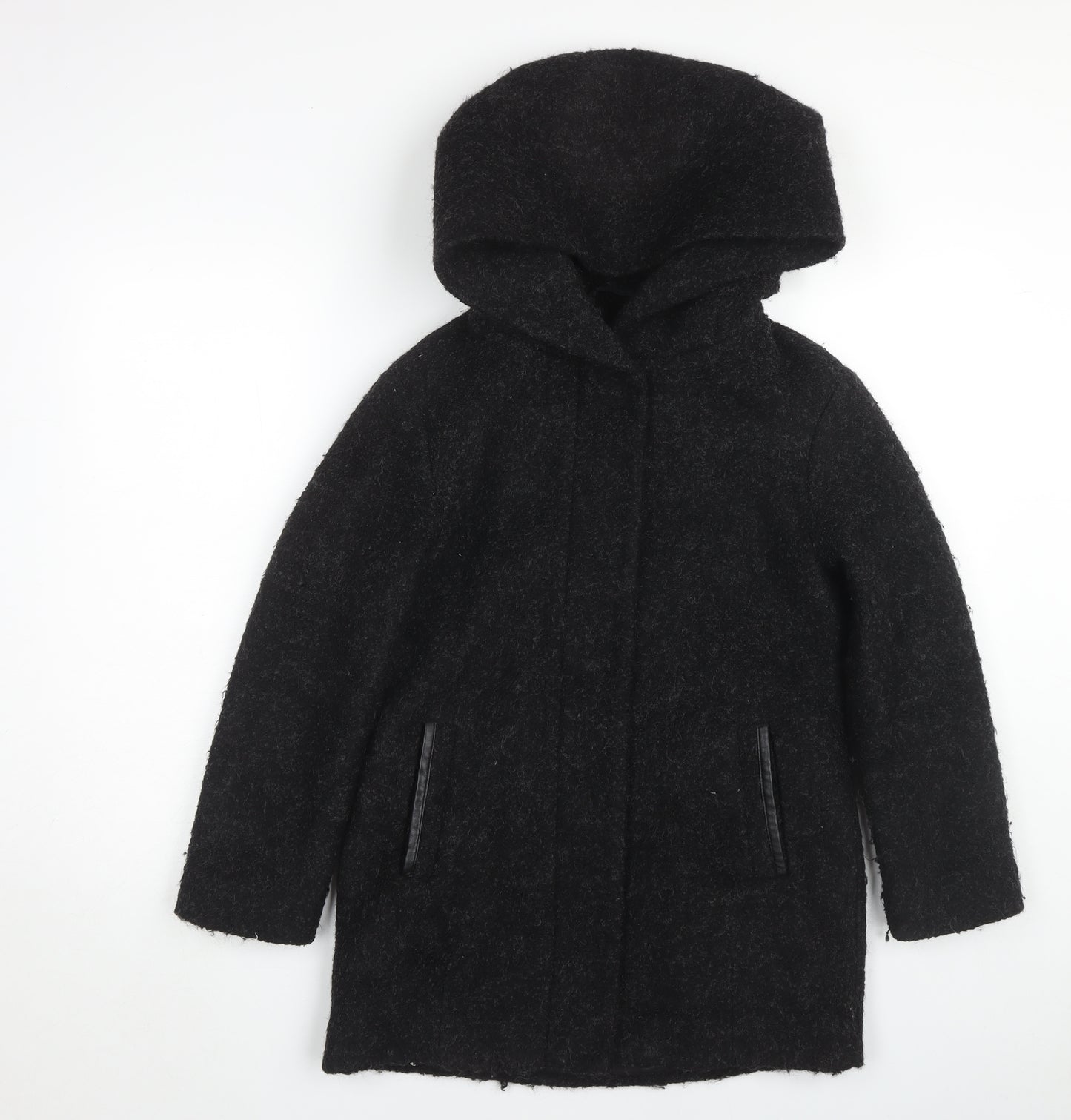 Girls Rule Black Hooded Mid-Length Coat, Size 11 Years