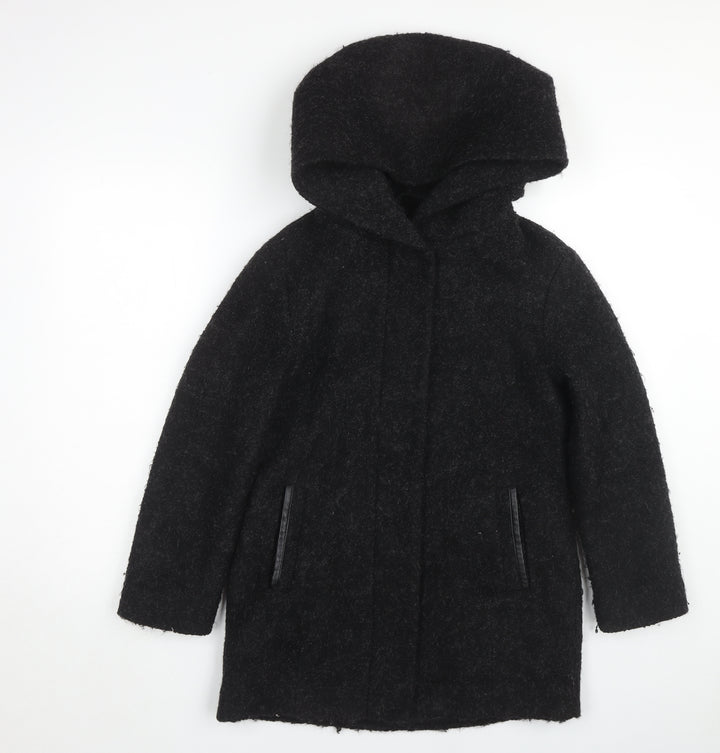Girls Rule Black Hooded Mid-Length Coat, Size 11 Years