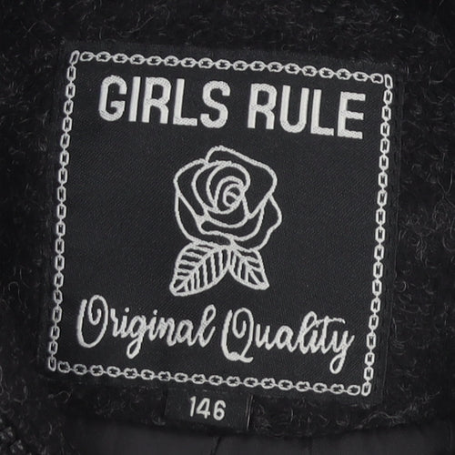 Girls Rule Black Hooded Mid-Length Coat, Size 11 Years