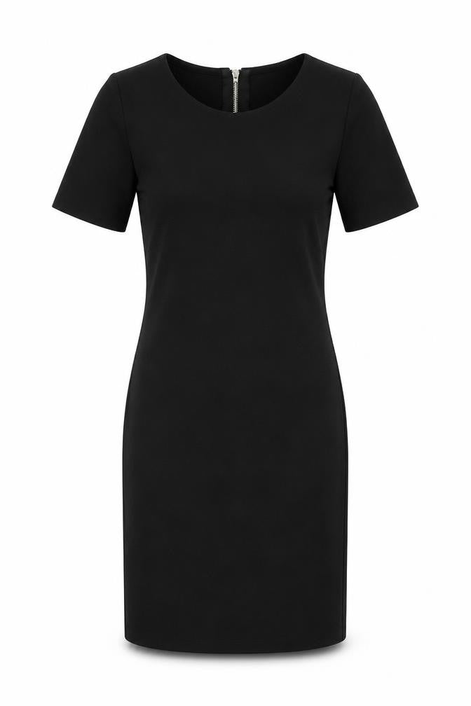 Front view of Stradivarius Women’s Black Short Sleeve Dress