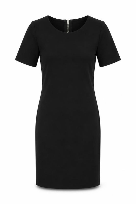 Front view of Stradivarius Women’s Black Short Sleeve Dress