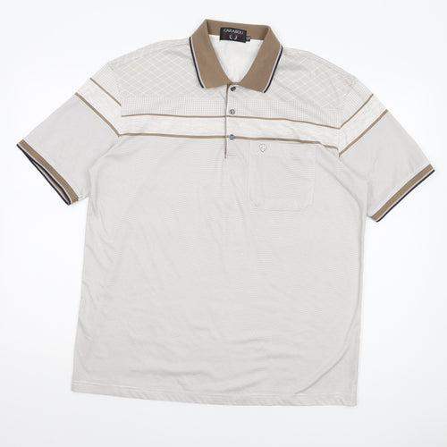 Carabou Men's Beige Striped Polo Shirt L