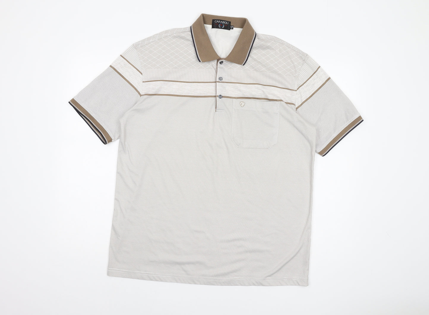 Carabou Men's Beige Striped Polo Shirt L