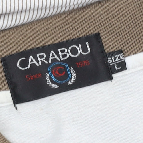 Carabou Men's Beige Striped Polo Shirt L
