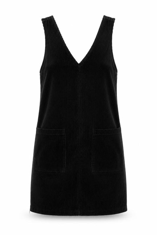 Front view of New Look Women's Black Pinafore Dress, size 8, Corduroy