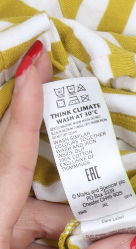 Marks and Spencer Women's Yellow Striped T-Shirt, Size 18