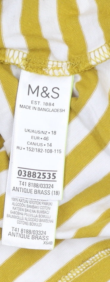 Marks and Spencer Women's Yellow Striped T-Shirt, Size 18
