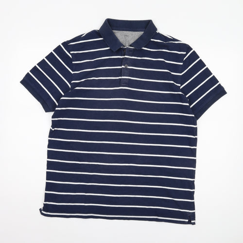 Marks and Spencer Men's Blue Striped Polo Shirt L