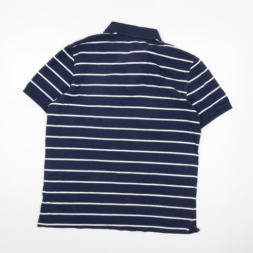 Marks and Spencer Men's Blue Striped Polo Shirt L