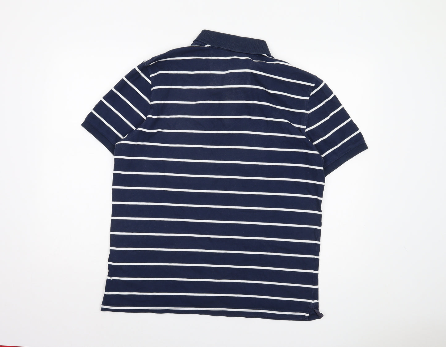 Marks and Spencer Men's Blue Striped Polo Shirt L