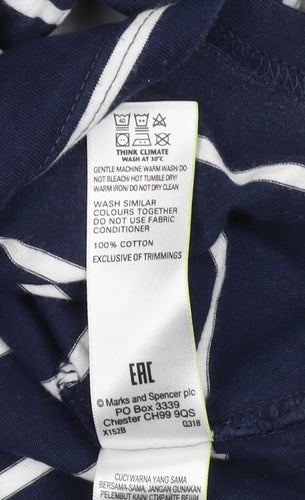 Marks and Spencer Men's Blue Striped Polo Shirt L