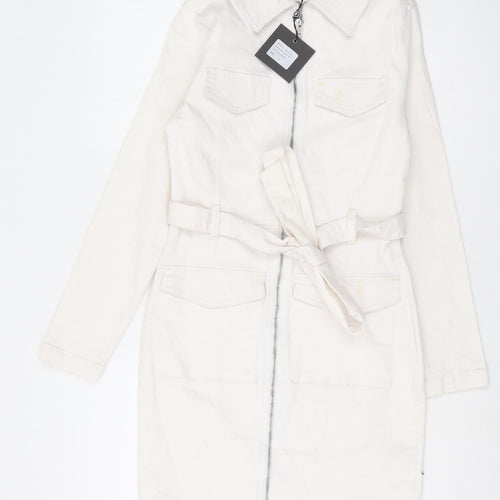 Parisian Women's White Shirt Dress, Size 10, Collared Casual