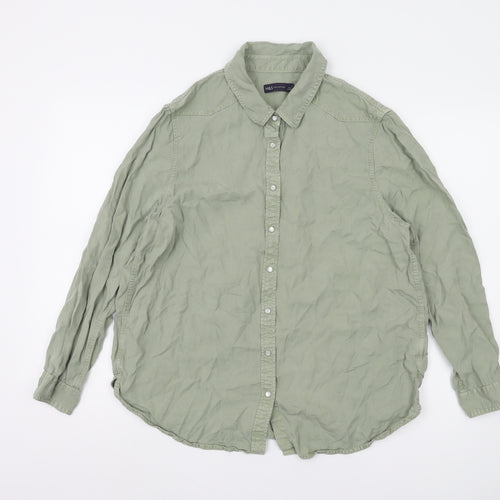 Marks and Spencer Women's Green Button-Up Shirt 16