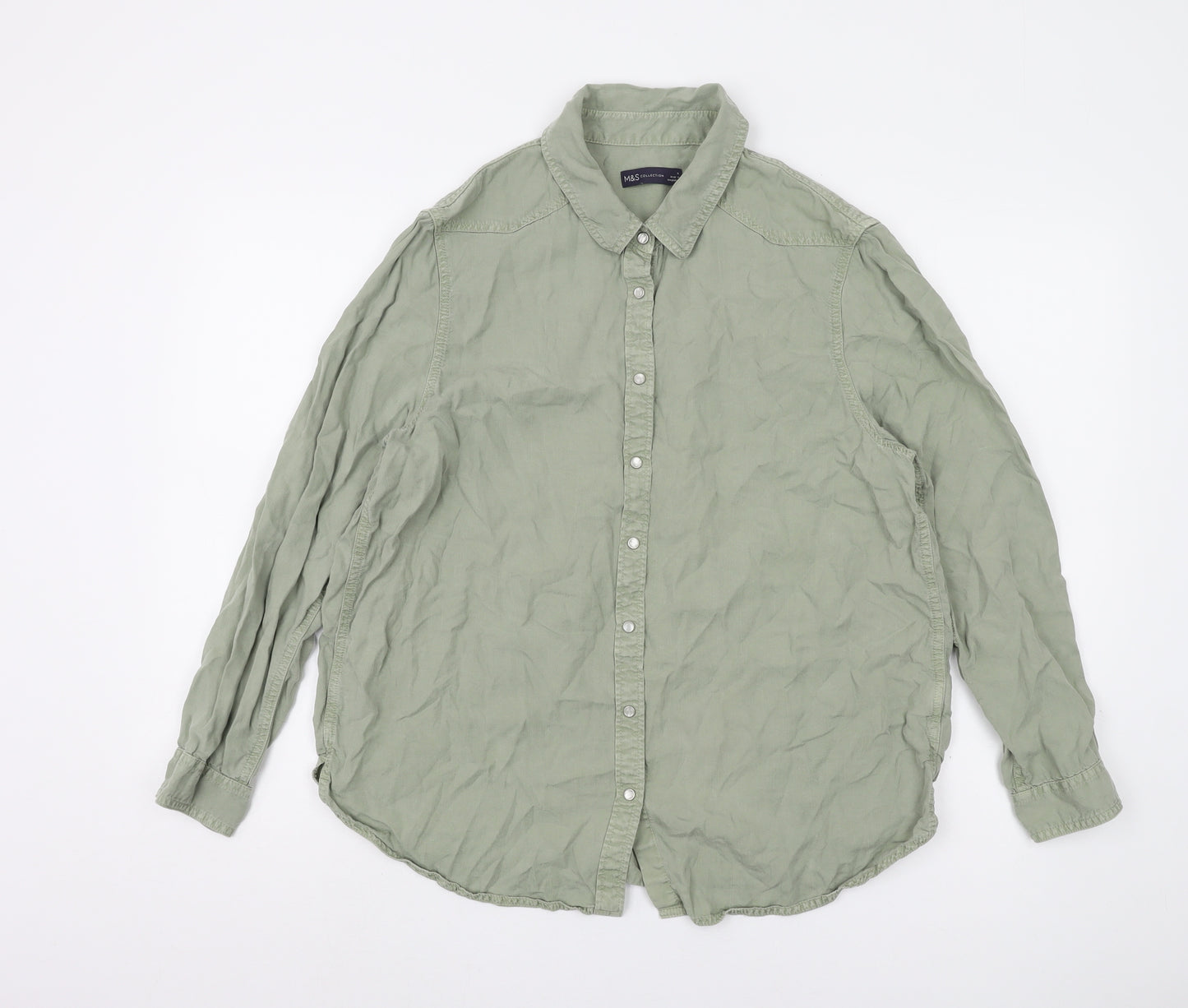 Marks and Spencer Women's Green Button-Up Shirt 16