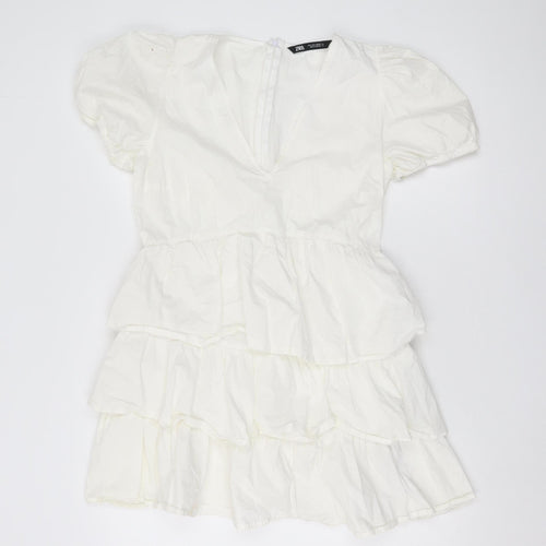 Zara Women's White Ruffle Dress Size 14