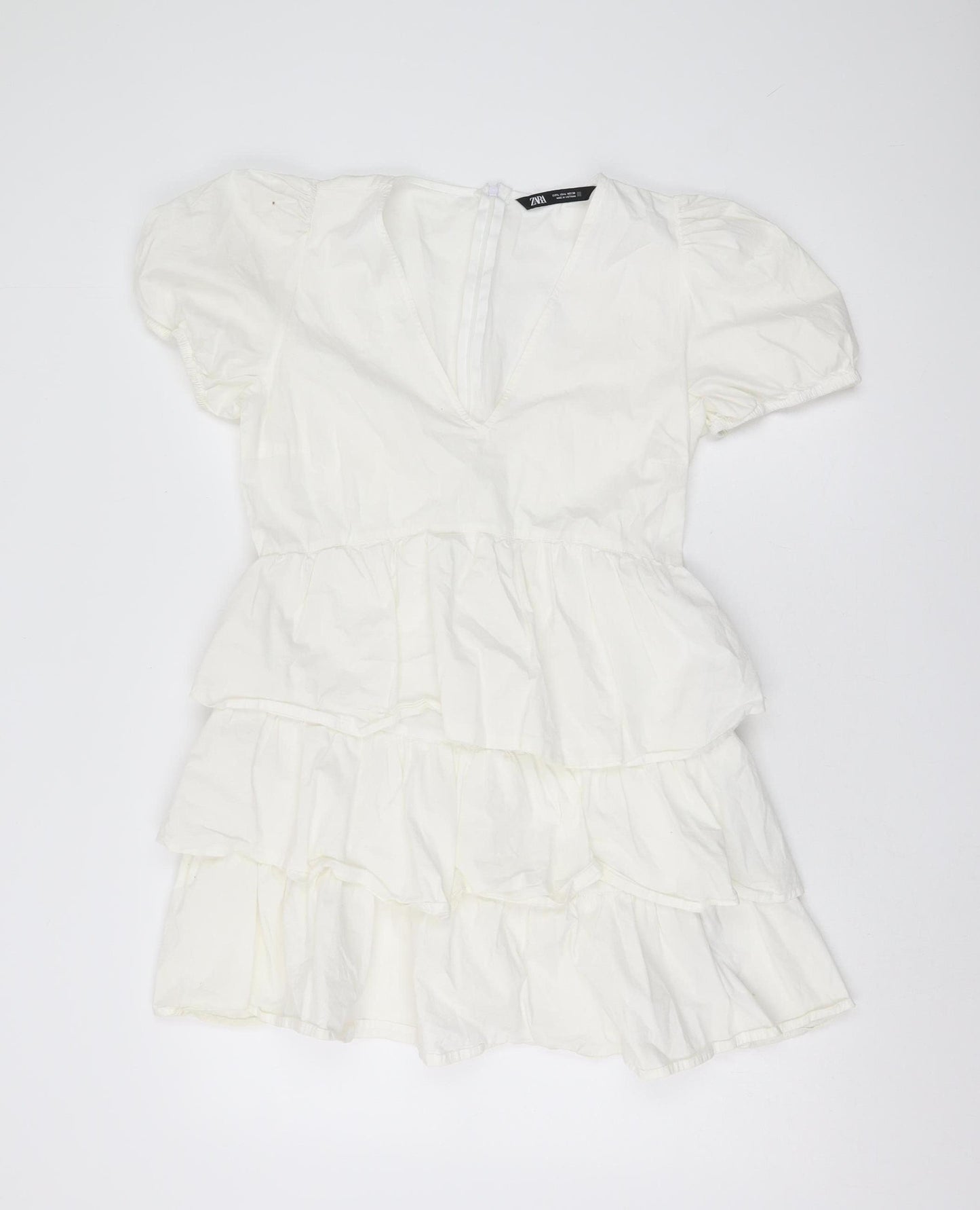Zara Women's White Ruffle Dress Size 14