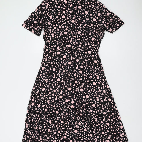 Marks and Spencer Black Polka Dot Shirt Dress - Size 10