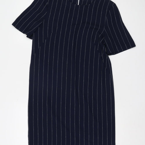 Marks and Spencer Navy Shift Dress - Size 6, Stripe Pattern