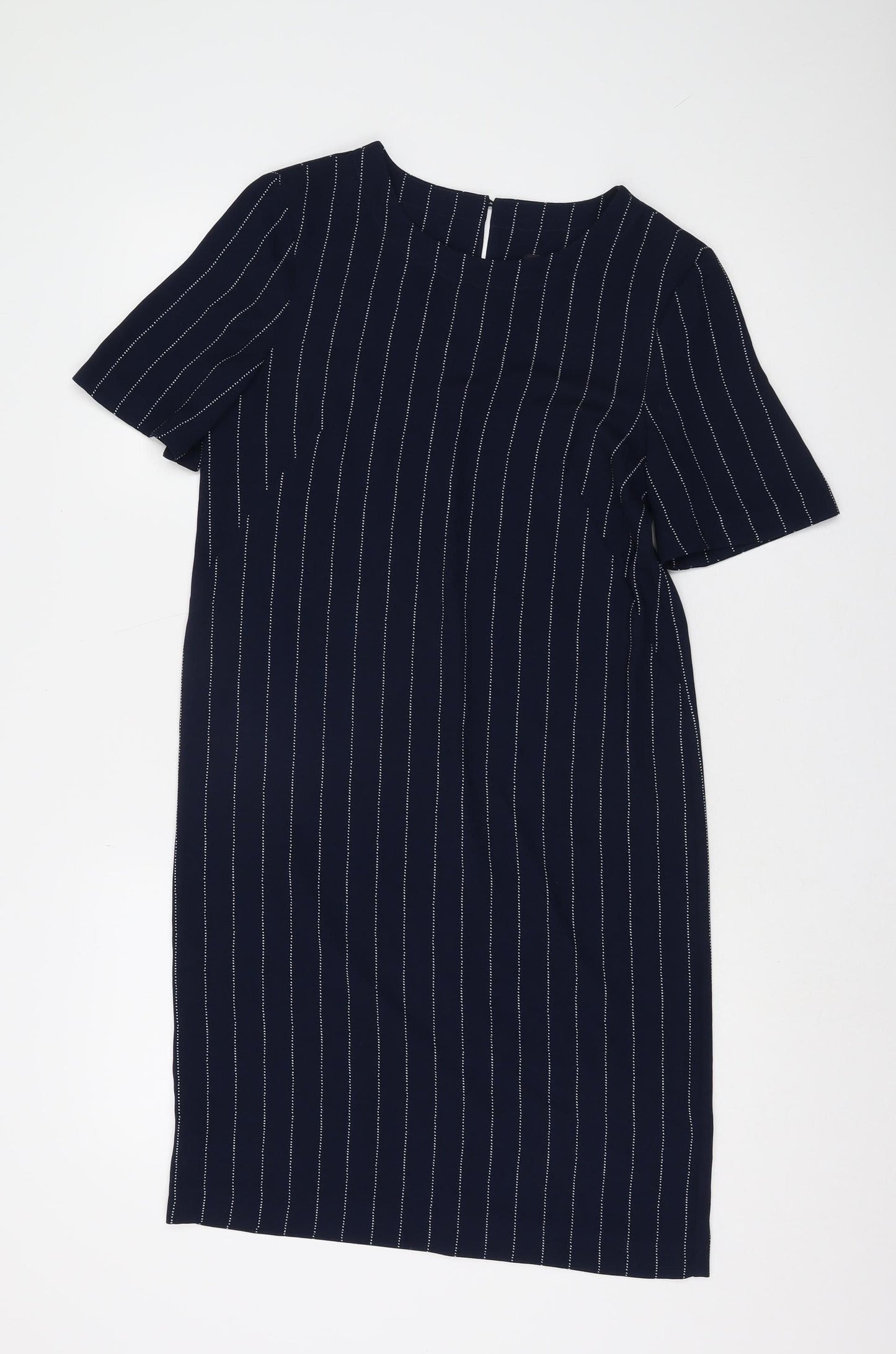 Marks and Spencer Navy Shift Dress - Size 6, Stripe Pattern