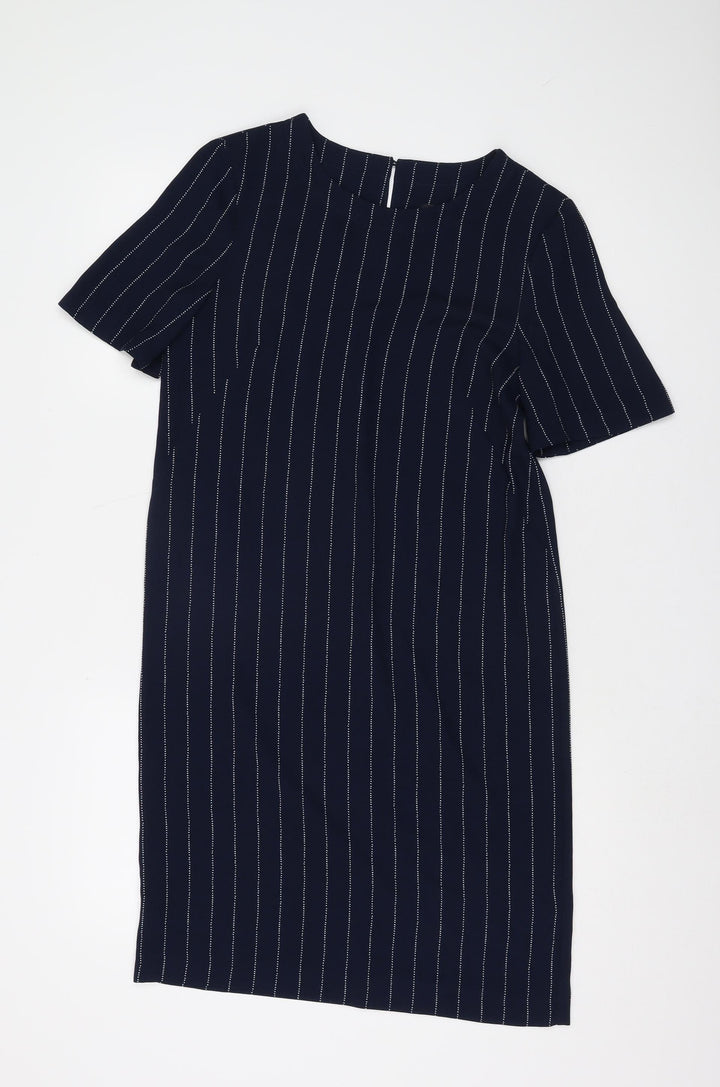 Marks and Spencer Navy Shift Dress - Size 6, Stripe Pattern