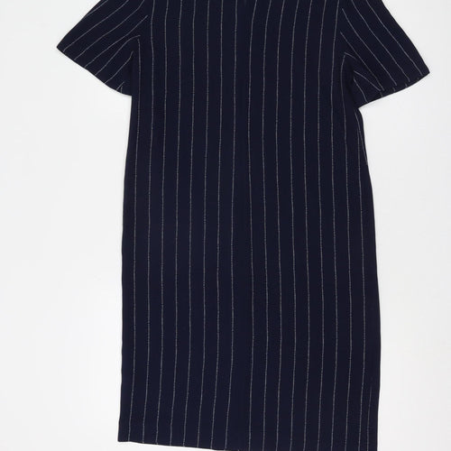 Marks and Spencer Navy Shift Dress - Size 6, Stripe Pattern