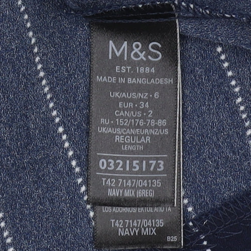 Marks and Spencer Navy Shift Dress - Size 6, Stripe Pattern