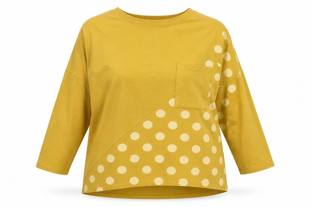 Front view of Alexara Women's Yellow Polka Dot Pullover Sweatshirt L