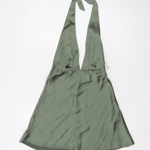 Zara Women's Green Halter Satin Dress XS