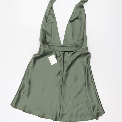 Zara Women's Green Halter Satin Dress XS