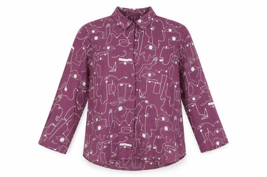 Front view of Monki Women's Purple XS Button-Up Geometric Shirt