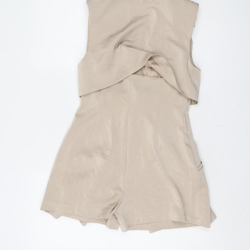 MISSPAP Women's Beige Playsuit UK Size 6, Sleeveless Button