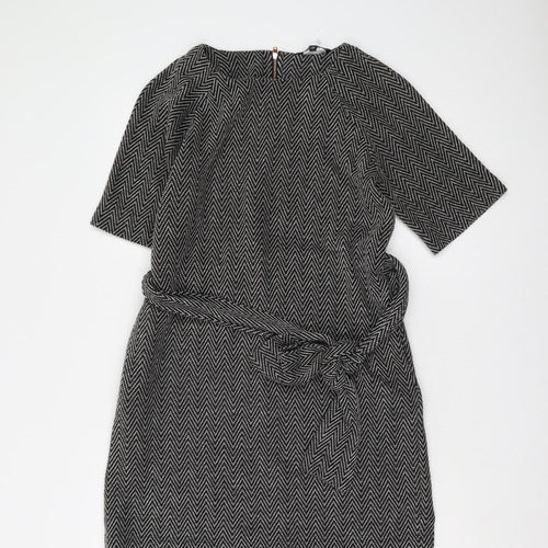 Next Women's Black Chevron Knee Length Shift Dress Size 12