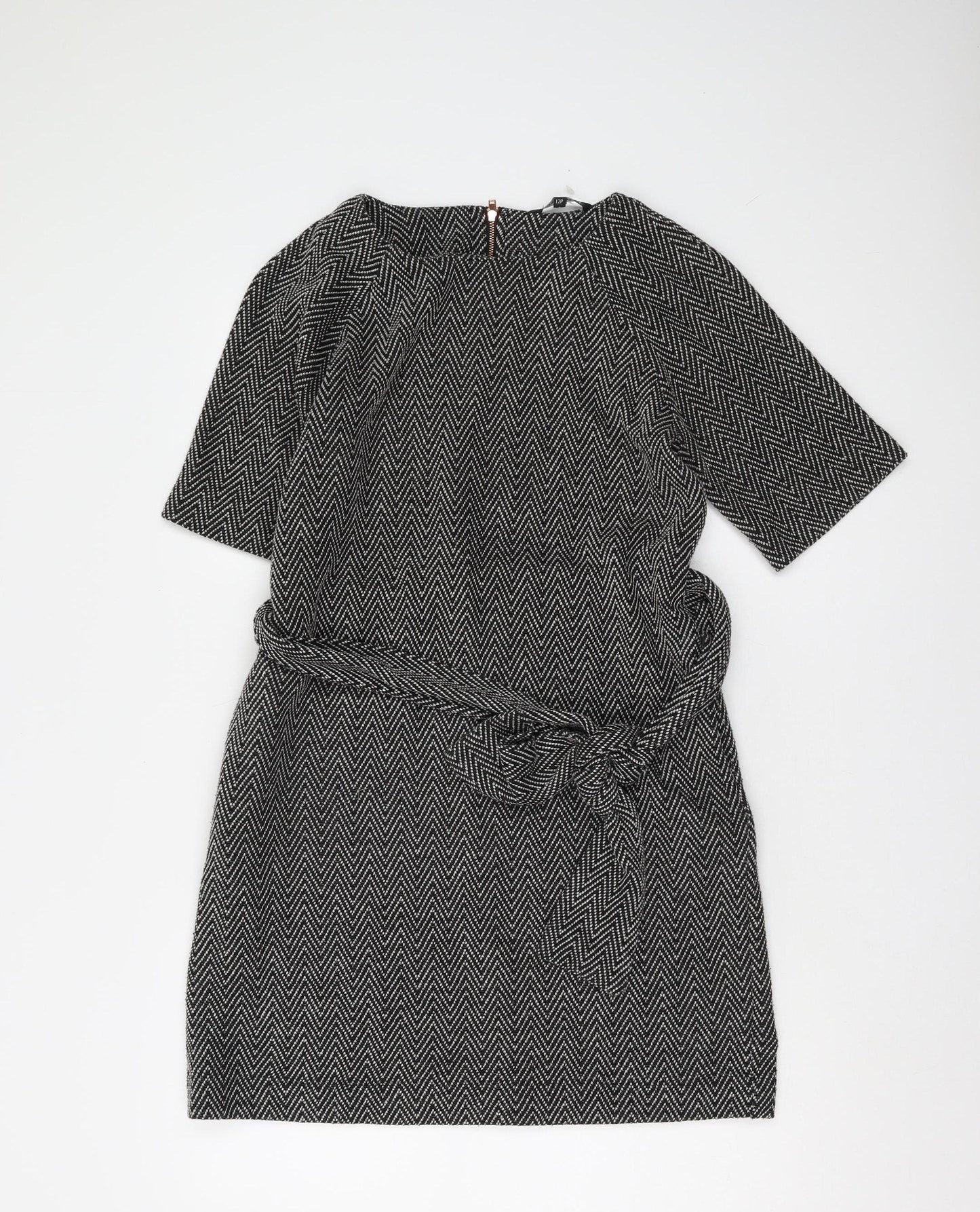 Next Women's Black Chevron Knee Length Shift Dress Size 12