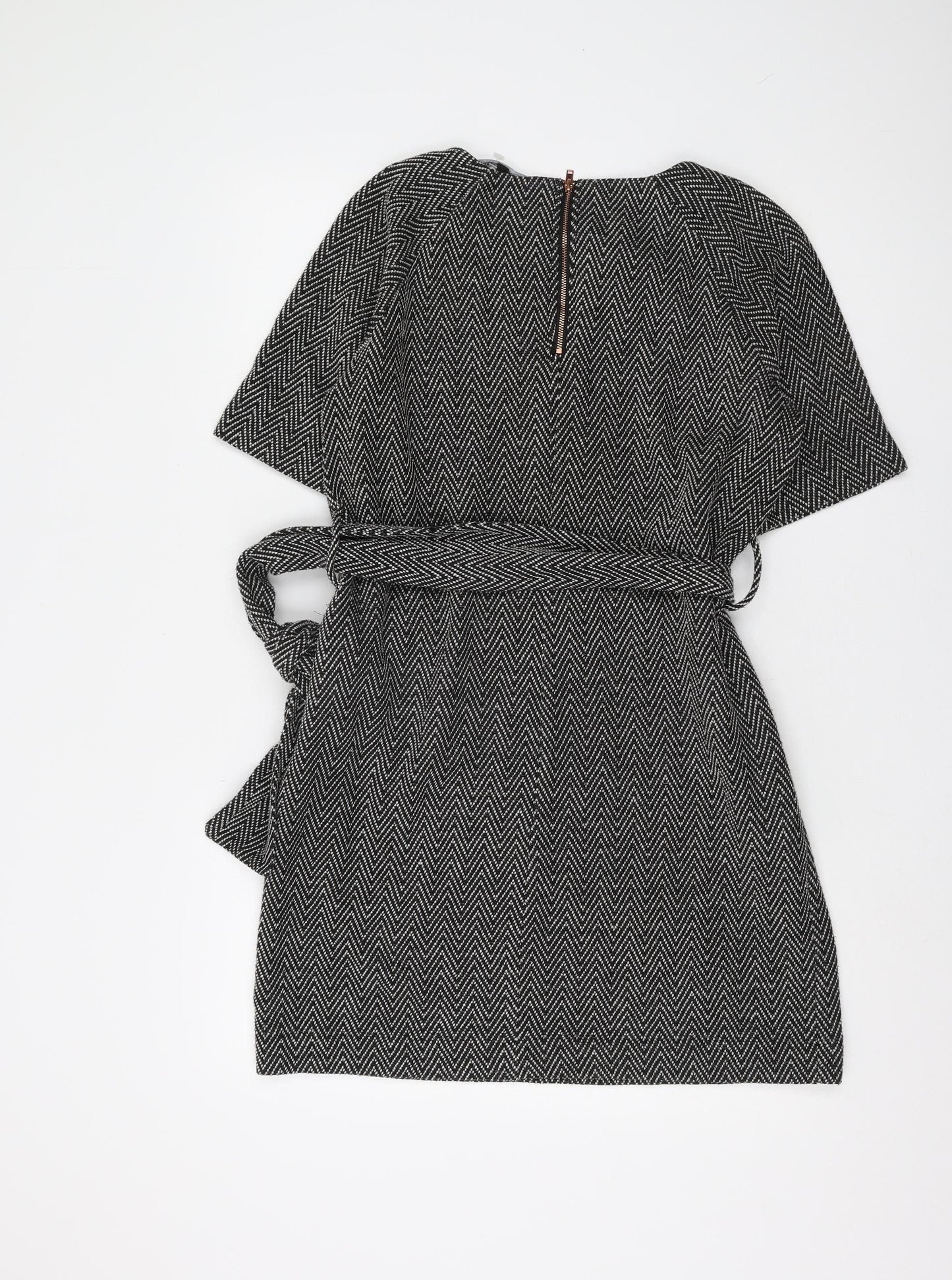 Next Women's Black Chevron Knee Length Shift Dress Size 12