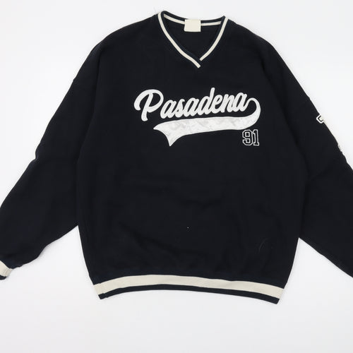 Pull&Bear Black V-Neck Logo Sweatshirt XS Men