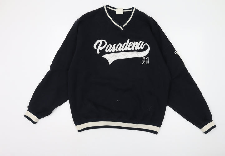 Pull&Bear Black V-Neck Logo Sweatshirt XS Men