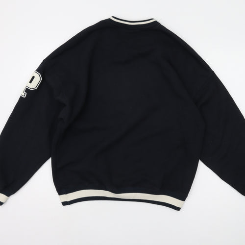 Pull&Bear Black V-Neck Logo Sweatshirt XS Men