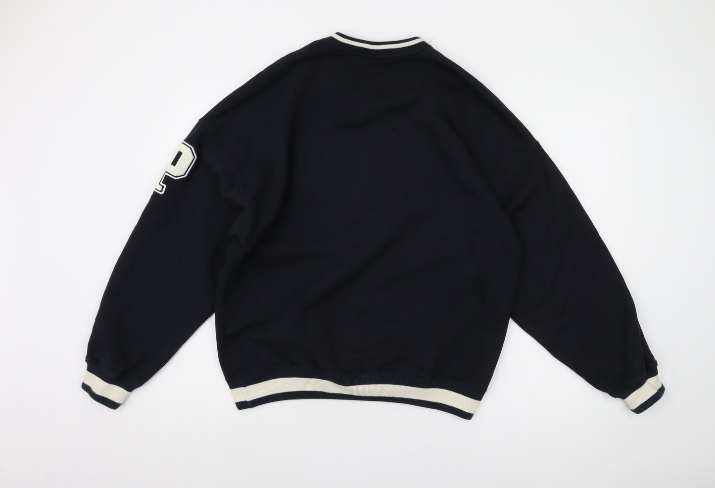 Pull&Bear Black V-Neck Logo Sweatshirt XS Men