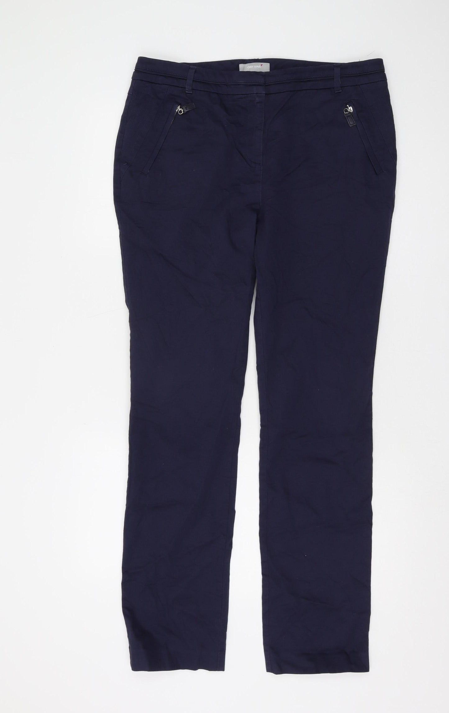 Per Una Women’s Blue Cotton Straight Trousers Size 14