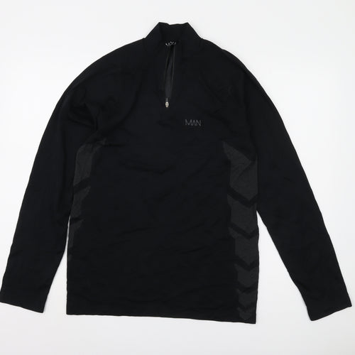 boohooMAN Black Men's Long Sleeve 1/4 Zip Top M